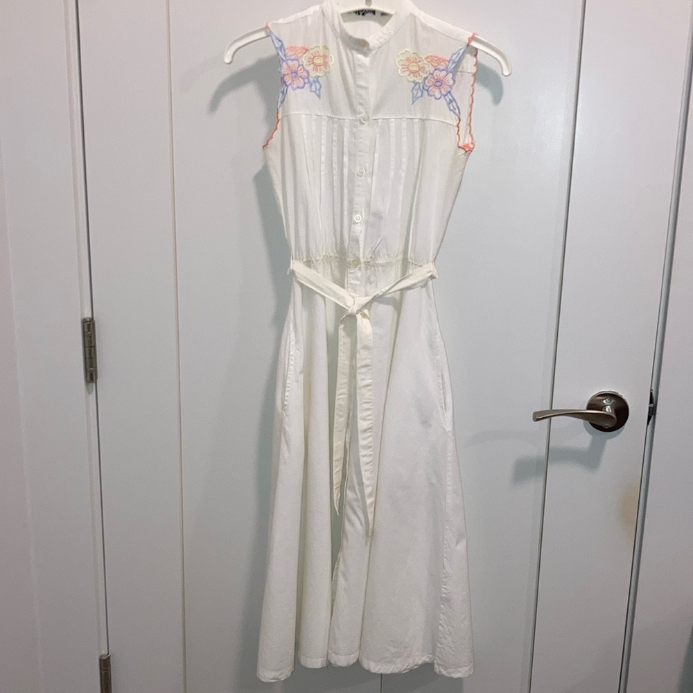 Petite white shirt waist dress with embroidery highlight. Petite Street.